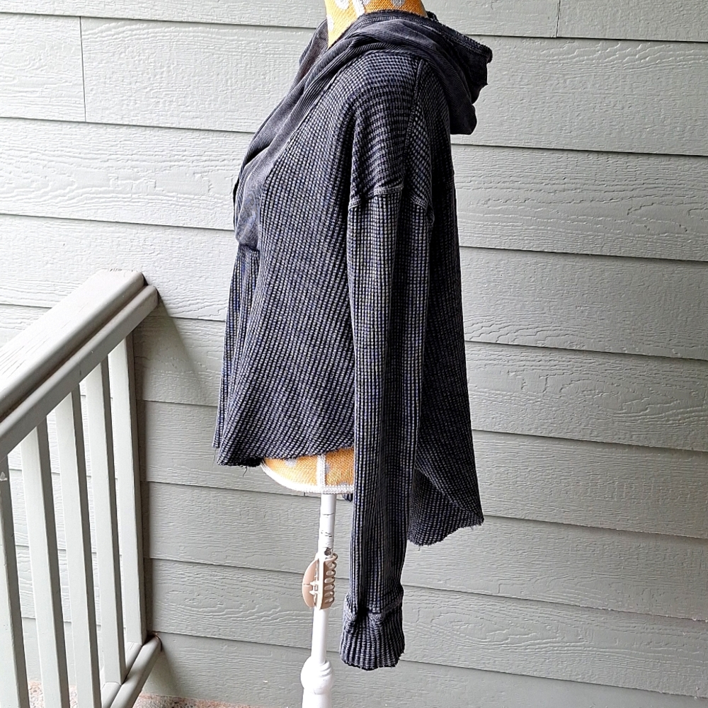 Free People FP One Axel Hoodie Wrap Front Waffle Knit Swratshirt Sz M Oversized - Picture 3 of 10